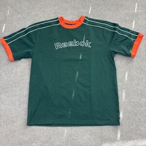 Reebok Classic Green Orange Trim Retro Athletic Short Sleeve‎ Men's Sz Large EUC
